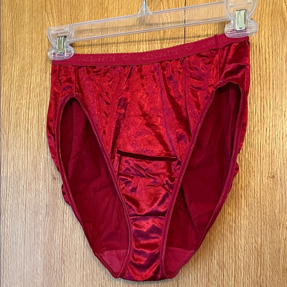 Vintage 90s Red Shiny Satin Vassarette Logo waistband Briefs Panties XL no tags - Picture 3 of 12